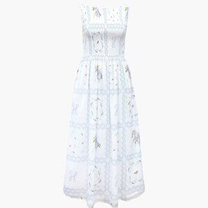 Hill House Cosima Nap Dress White Floral Patchwork Size S